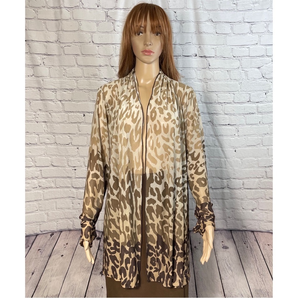 Susan Graver Animal Print Open Front Cardigan Size L